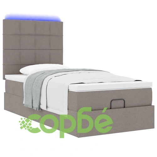 Османска спалня с матрак и LED осветление, 80x200 см, таупе, плат ➤ топ цена ➤ sorbe.bg