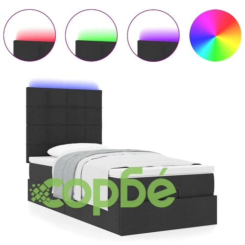 Легло тип Османка с матрак и LED осветление, черно, 90x190 см, полиестерен плат ➤ топ цена ➤ sorbe.bg