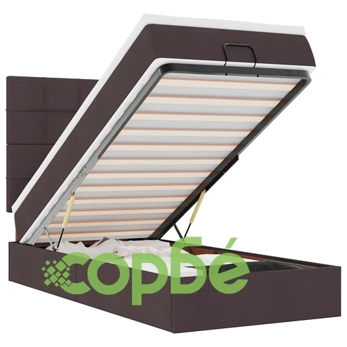 Османска легло с матрак, LED осветление и място за съхранение, 90x190 см, тъмнокафяв плат ➤ топ цена ➤ sorbe.bg