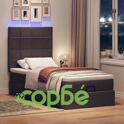 Османска легло с матрак, LED осветление и място за съхранение, 90x190 см, тъмнокафяв плат ➤ топ цена ➤ sorbe.bg