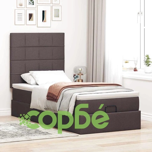 Османска легло с матрак, LED осветление и място за съхранение, 90x190 см, тъмнокафяв плат ➤ топ цена ➤ sorbe.bg