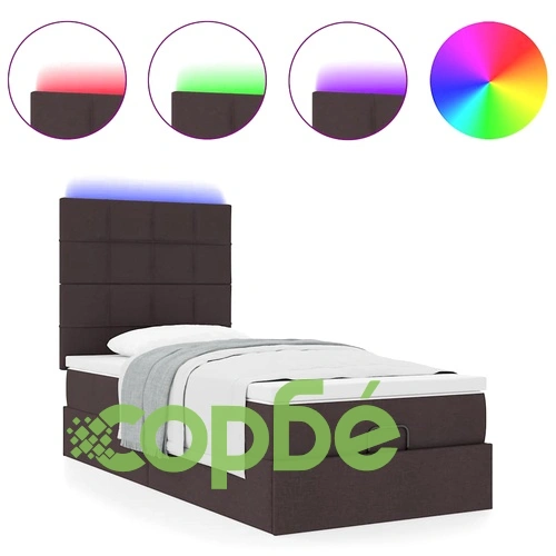 Османска легло с матрак, LED осветление и място за съхранение, 90x190 см, тъмнокафяв плат ➤ топ цена ➤ sorbe.bg