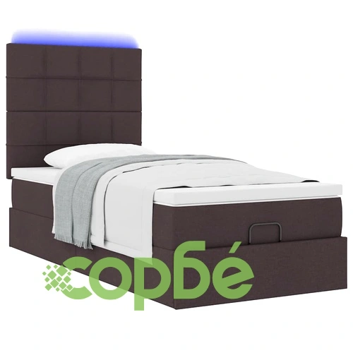 Османска легло с матрак, LED осветление и място за съхранение, 90x190 см, тъмнокафяв плат ➤ топ цена ➤ sorbe.bg