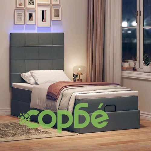 Османско легло с матрак и LED осветление, тъмносиво, 100x200 см, плат ➤ топ цена ➤ sorbe.bg
