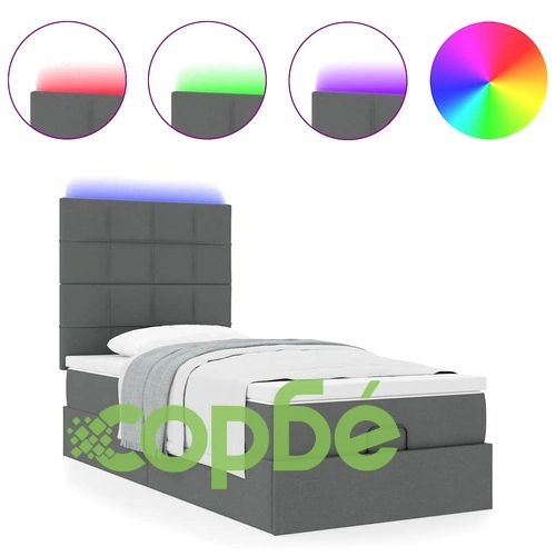 Османско легло с матрак и LED осветление, тъмносиво, 100x200 см, плат ➤ топ цена ➤ sorbe.bg