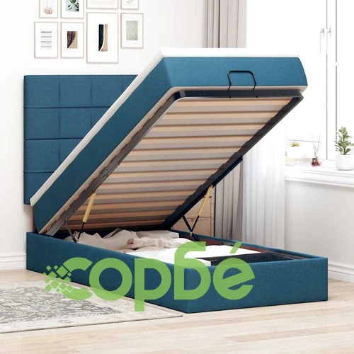 Османска спалня с матрак и LED осветление, 100x200 см, син плат ➤ топ цена ➤ sorbe.bg
