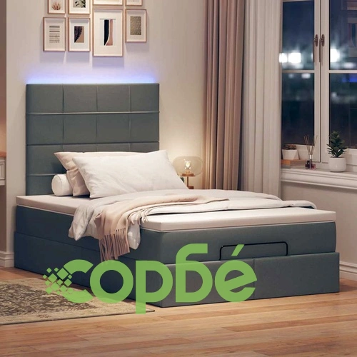 Легло тип Османка с матрак и LED осветление, тъмносиво, 120x200 см, плат ➤ топ цена ➤ sorbe.bg