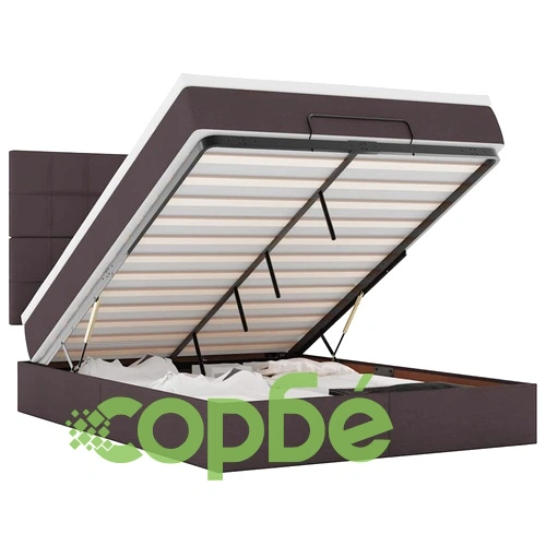 Османска спалня с матрак и LED осветление, 140x190 см, тъмнокафява, текстилна тапицерия ➤ топ цена ➤ sorbe.bg