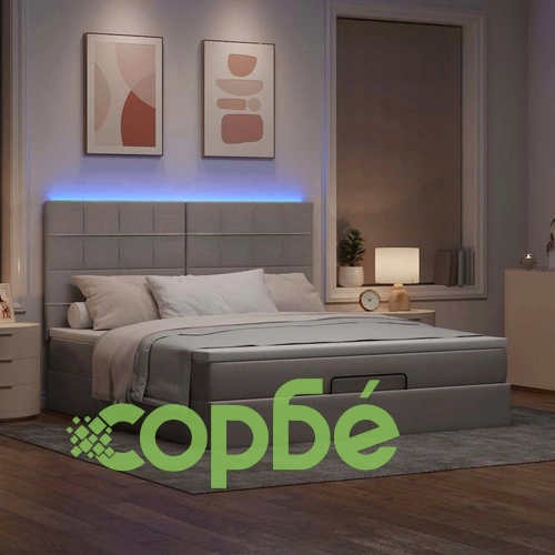 Луксозно османско легло с матрак и LED осветление, таупе, 160x200 см, плат ➤ топ цена ➤ sorbe.bg