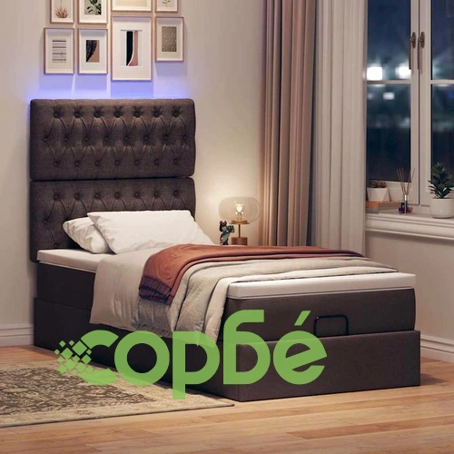 Османско легло с матрак и LED осветление, тъмнокафяво, 90x190 см, плат ➤ топ цена ➤ sorbe.bg