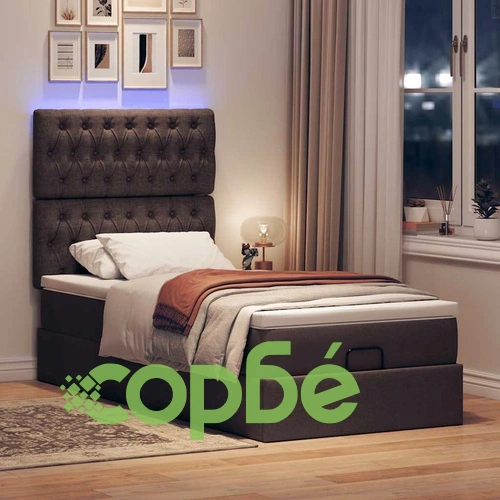 Легло с матрак и LED осветление, тъмнокафяво, 90x200 см, полиестерен плат ➤ топ цена ➤ sorbe.bg