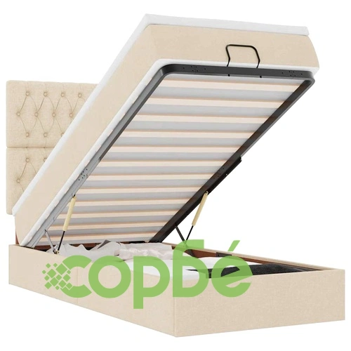 Османско легло с матрак и LED осветление, 90x200 см, кремав плат ➤ топ цена ➤ sorbe.bg