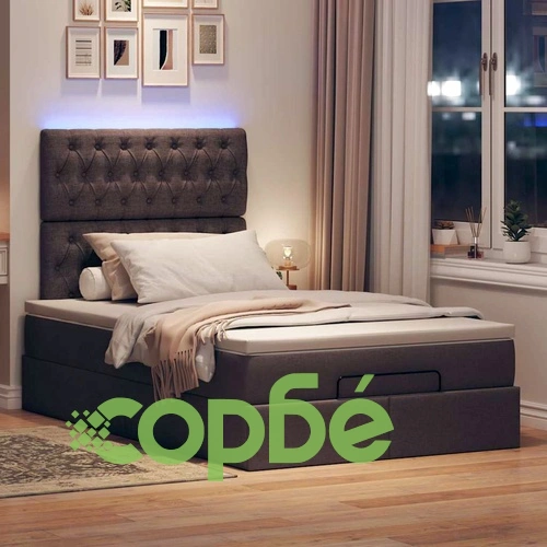 Османско легло с матрак и LED осветление, тъмнокафяво, 120x200 см, полиестерен плат ➤ топ цена ➤ sorbe.bg