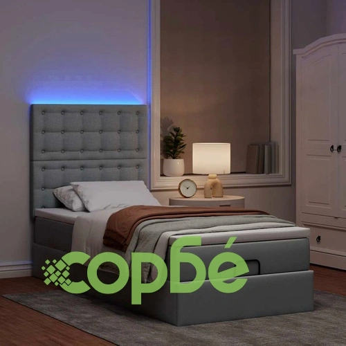 Османска Легло с Матрак и LED Осветление, Светлосиво, 80x200 см, Текстилна Тапицерия ➤ топ цена ➤ sorbe.bg