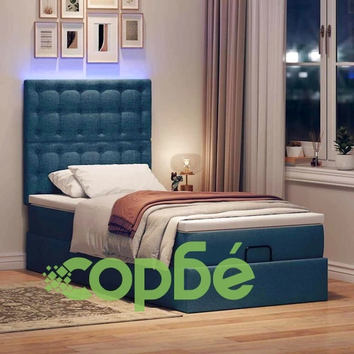 Османска спалня с матрак и LED осветление, синя, 80x200 см, плат ➤ топ цена ➤ sorbe.bg