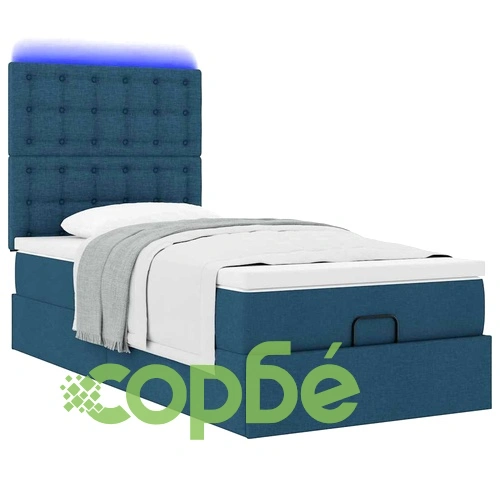 Османска спалня с матрак и LED осветление, синя, 80x200 см, плат ➤ топ цена ➤ sorbe.bg