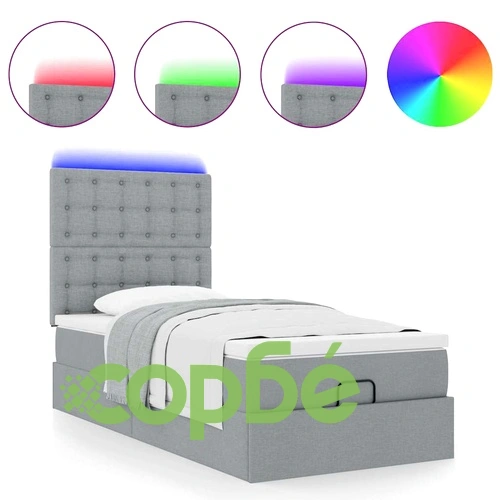 Легло тип Османка с матрак и LED осветление, 90x200 см, светлосив плат ➤ топ цена ➤ sorbe.bg