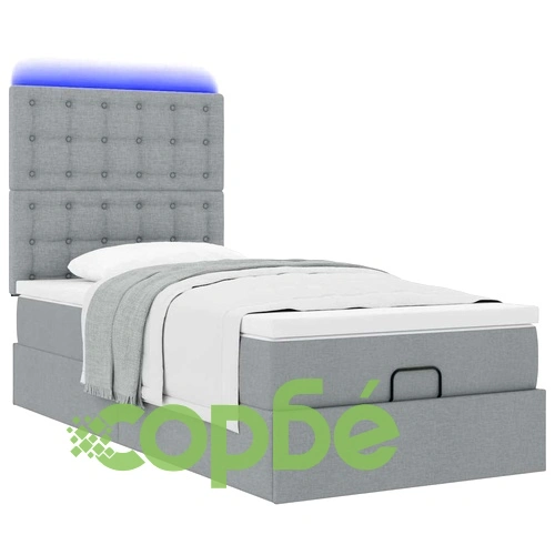 Легло тип Османка с матрак и LED осветление, 90x200 см, светлосив плат ➤ топ цена ➤ sorbe.bg