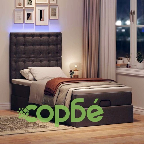 Легло тип Османка с матрак и LED осветление, 90x200 см, тъмнокафяв плат ➤ топ цена ➤ sorbe.bg