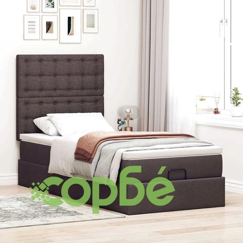 Легло тип Османка с матрак и LED осветление, 90x200 см, тъмнокафяв плат ➤ топ цена ➤ sorbe.bg