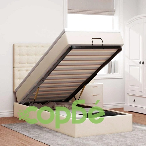 Легло с матрак тип Османска, LED осветление, кремав плат, 100x200 см ➤ топ цена ➤ sorbe.bg