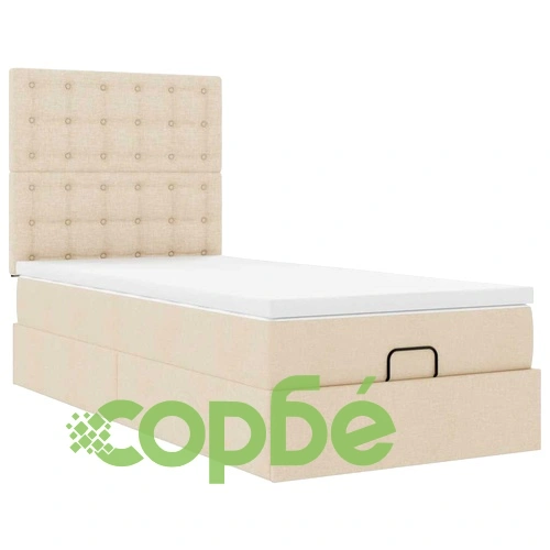 Легло с матрак тип Османска, LED осветление, кремав плат, 100x200 см ➤ топ цена ➤ sorbe.bg