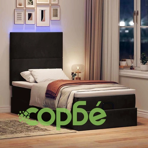 Османска легло с матрак и LED осветление, 80x200 см, черно кадифе ➤ топ цена ➤ sorbe.bg