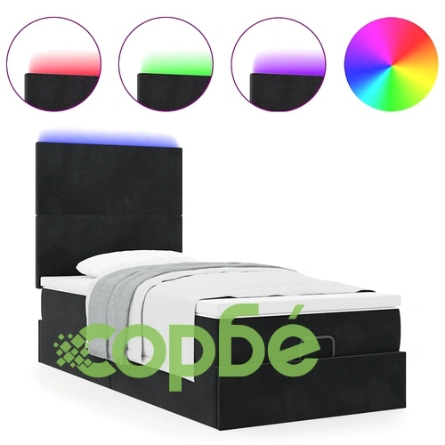 Османска легло с матрак и LED осветление, 80x200 см, черно кадифе ➤ топ цена ➤ sorbe.bg