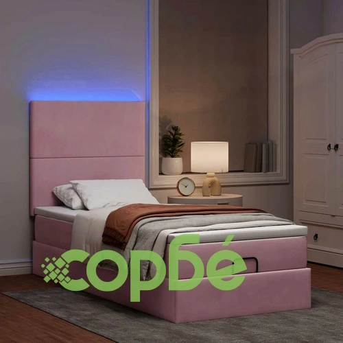 Османско легло с матраци и LED осветление, розово, 80x200 см, кадифе ➤ топ цена ➤ sorbe.bg