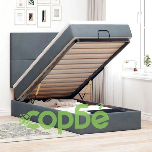 Османска легло с матрак, топ матрак и LED осветление, 90x190 см, тъмносиво кадифе ➤ топ цена ➤ sorbe.bg