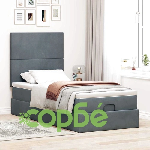 Османска легло с матрак, топ матрак и LED осветление, 90x190 см, тъмносиво кадифе ➤ топ цена ➤ sorbe.bg