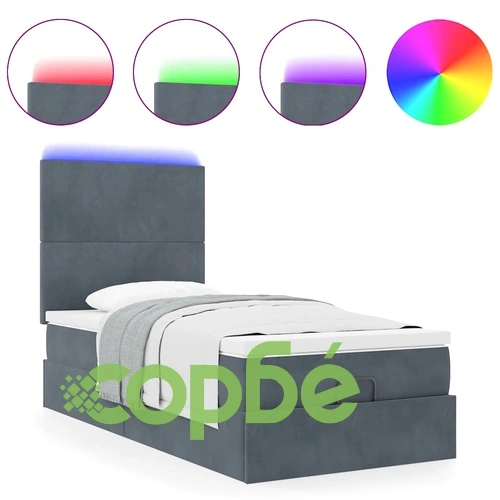 Османска легло с матрак, топ матрак и LED осветление, 90x190 см, тъмносиво кадифе ➤ топ цена ➤ sorbe.bg