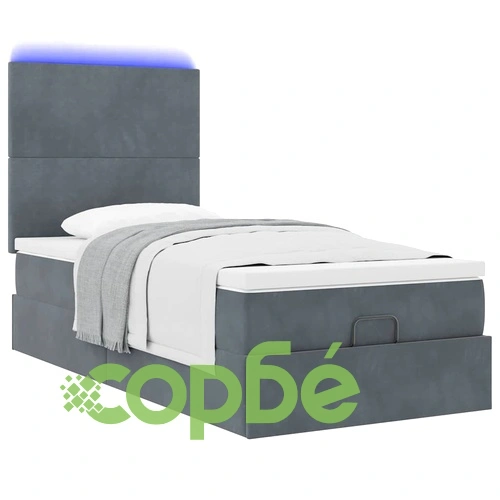 Османска легло с матрак, топ матрак и LED осветление, 90x190 см, тъмносиво кадифе ➤ топ цена ➤ sorbe.bg