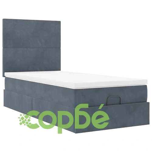 Османска легло с матрак, топ матрак и LED осветление, 90x190 см, тъмносиво кадифе ➤ топ цена ➤ sorbe.bg