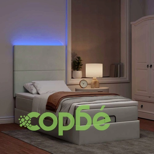 Кадифено легло тип османка с матраци и LED осветление, светлосиво, 90x200 см ➤ топ цена ➤ sorbe.bg