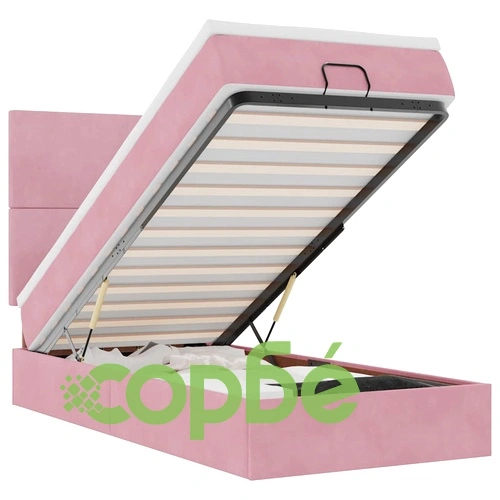 Османско легло с матраци и LED осветление, розово, 90x200 см, кадифе ➤ топ цена ➤ sorbe.bg
