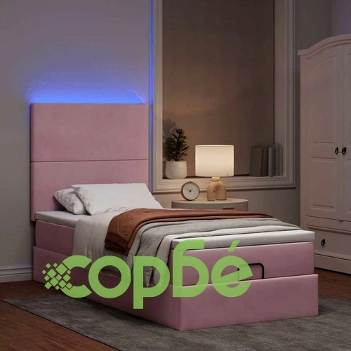 Османско легло с матраци и LED осветление, розово, 90x200 см, кадифе ➤ топ цена ➤ sorbe.bg