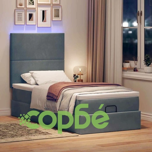 Османско легло с матраци и LED осветление, тъмносиво, 100x200 см, кадифе ➤ топ цена ➤ sorbe.bg