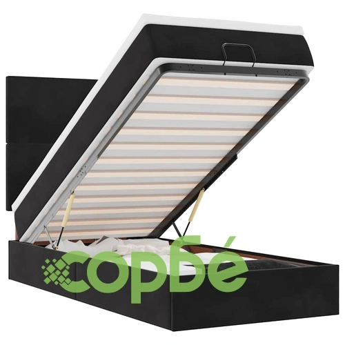 Османска кадифена спалня с матраци и LED осветление, черна, 100x200 см ➤ топ цена ➤ sorbe.bg