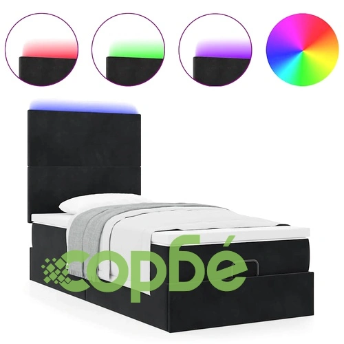 Османска кадифена спалня с матраци и LED осветление, черна, 100x200 см ➤ топ цена ➤ sorbe.bg