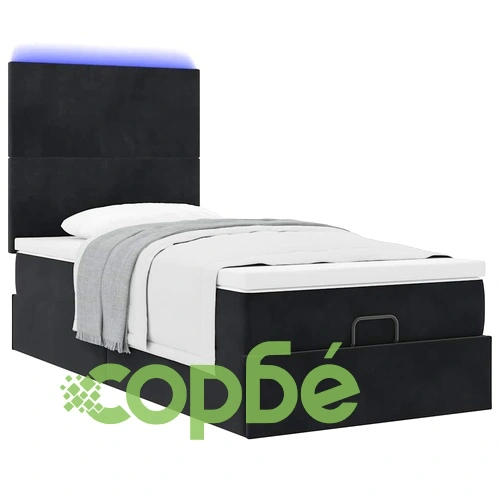 Османска кадифена спалня с матраци и LED осветление, черна, 100x200 см ➤ топ цена ➤ sorbe.bg