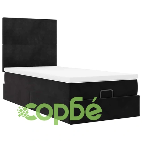 Османска кадифена спалня с матраци и LED осветление, черна, 100x200 см ➤ топ цена ➤ sorbe.bg