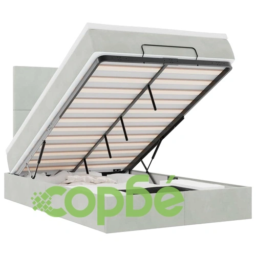 Османско легло с матраци и LED осветление, 120x190 см, светлосиво кадифе ➤ топ цена ➤ sorbe.bg
