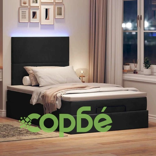 Османско легло с матраци и LED осветление, 120x190 см, черно кадифе ➤ топ цена ➤ sorbe.bg