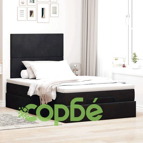 Османско легло с матраци и LED осветление, 120x190 см, черно кадифе ➤ топ цена ➤ sorbe.bg