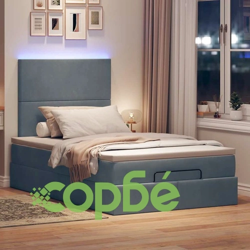Османска легло с матрак и LED осветление, 120x200 см, тъмносиво кадифе ➤ топ цена ➤ sorbe.bg