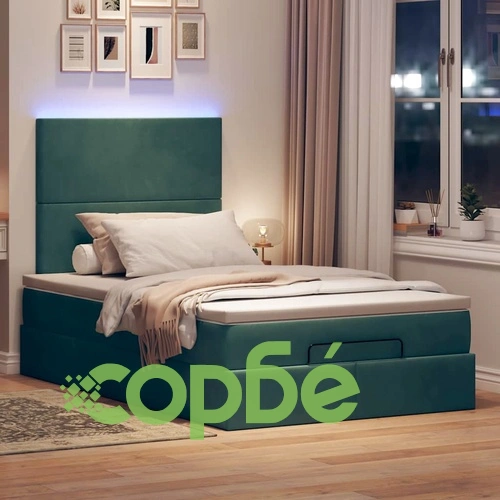 Османска легло с матрак, топ матрак и LED осветление, тъмнозелено, 120x200 см, кадифе ➤ топ цена ➤ sorbe.bg