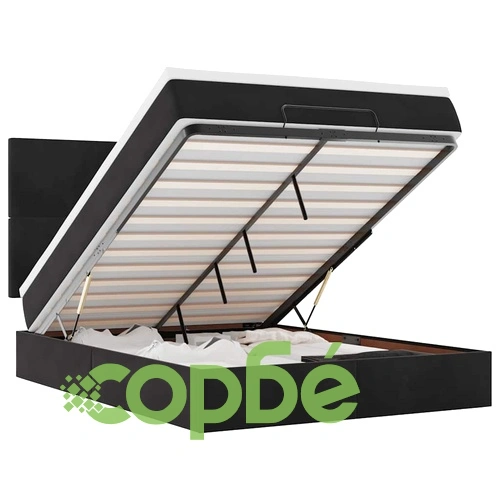 Луксозно Османско Легло с Матраци 140x190 см, LED Осветление и Кадифена Тапицерия в Черно ➤ топ цена ➤ sorbe.bg