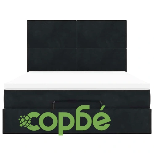 Луксозно Османско Легло с Матраци 140x190 см, LED Осветление и Кадифена Тапицерия в Черно ➤ топ цена ➤ sorbe.bg