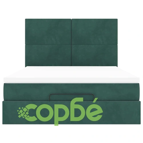 Луксозно османско легло с матраци и LED осветление, тъмнозелено кадифе, 140x190 см ➤ топ цена ➤ sorbe.bg